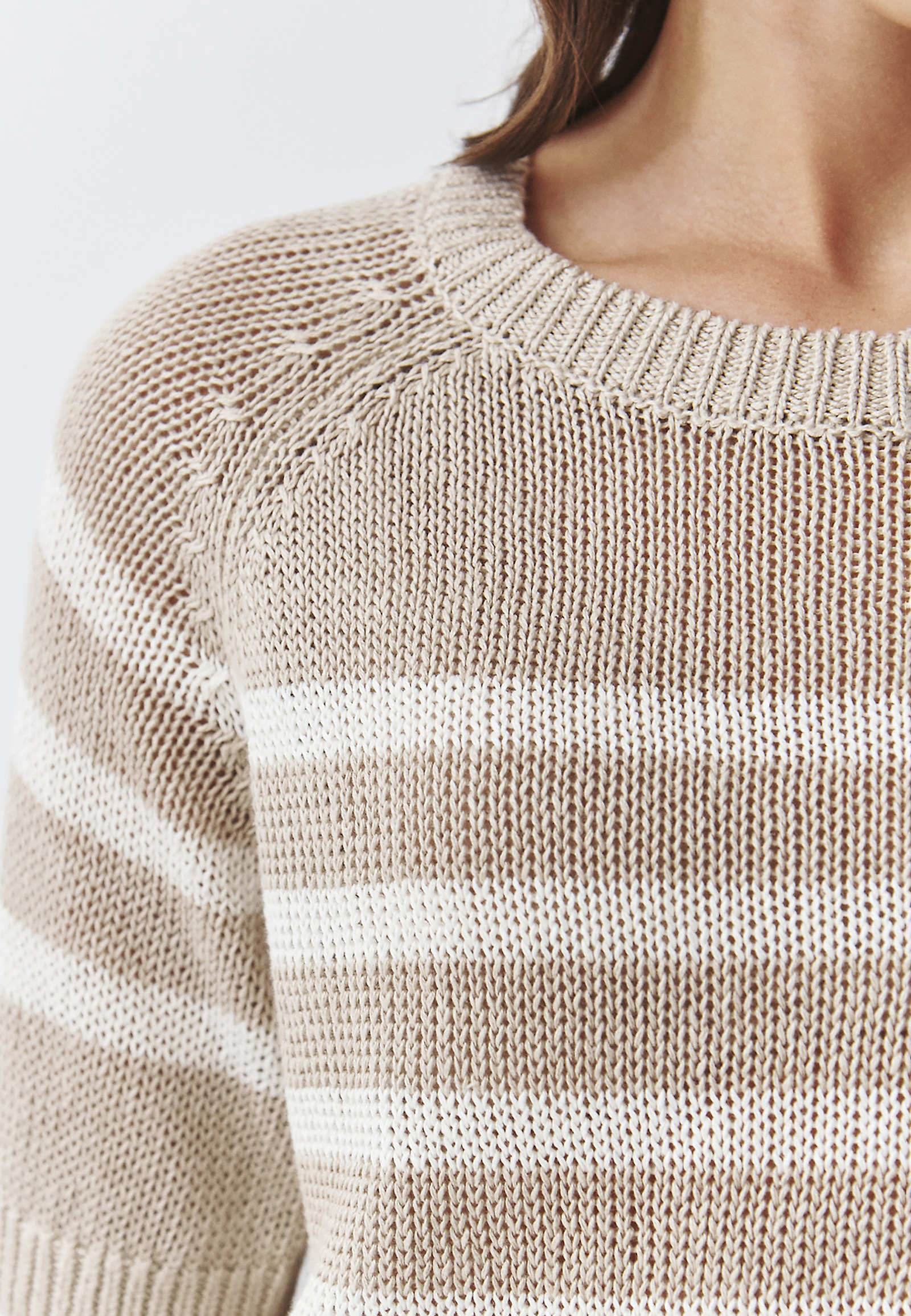 LADIES' LINEN CROSS-STRIPED JUMPER — ELEA LADIES' LINEN CROSS-STRIPED JUMPER — ELEA BEIGE 104961