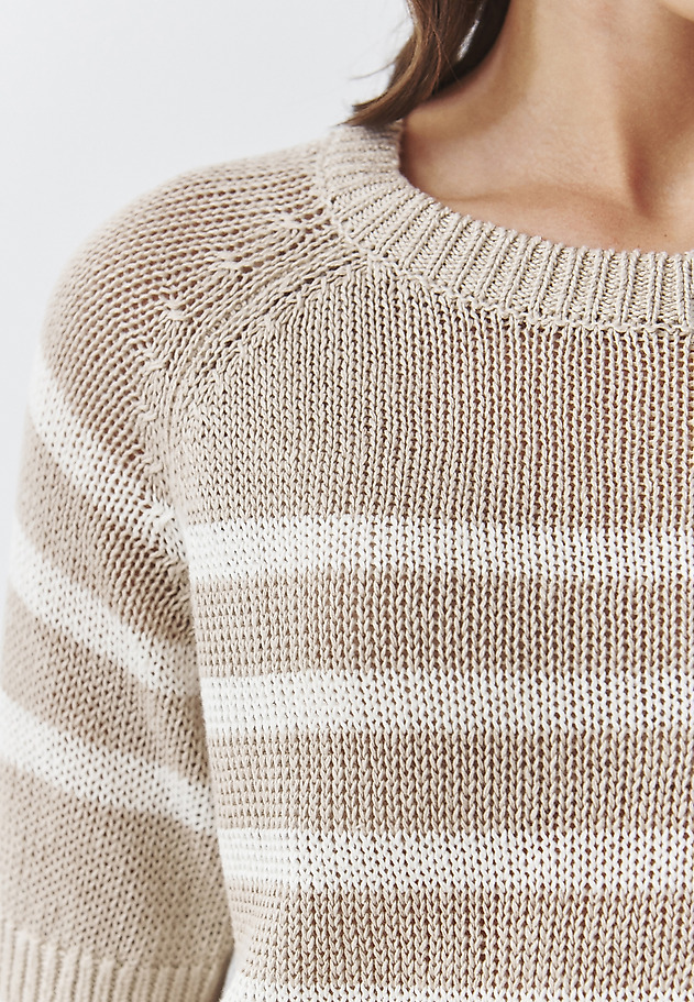 LADIES' LINEN CROSS-STRIPED JUMPER — ELEA LADIES' LINEN CROSS-STRIPED JUMPER — ELEA BEŻOWY 4