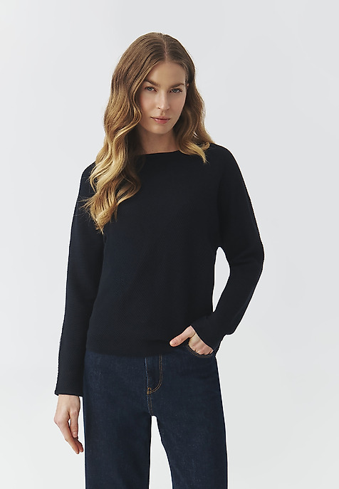 LADIES' STRUCTURED SWEATER WITH A BOAT NECKLINE - PEGGIE NAVY BLUE 2