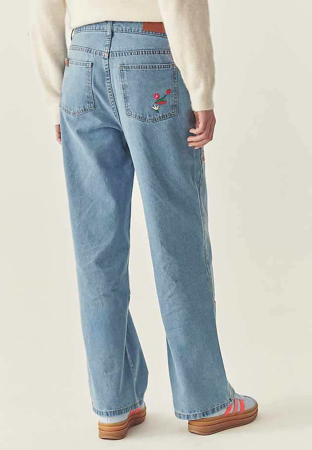 Jeans hlače s širokimi hlačnicami in vezenjem - LAKSIMO Jeans hlače s širokimi hlačnicami in vezenjem - LAKSIMO MODRA 3