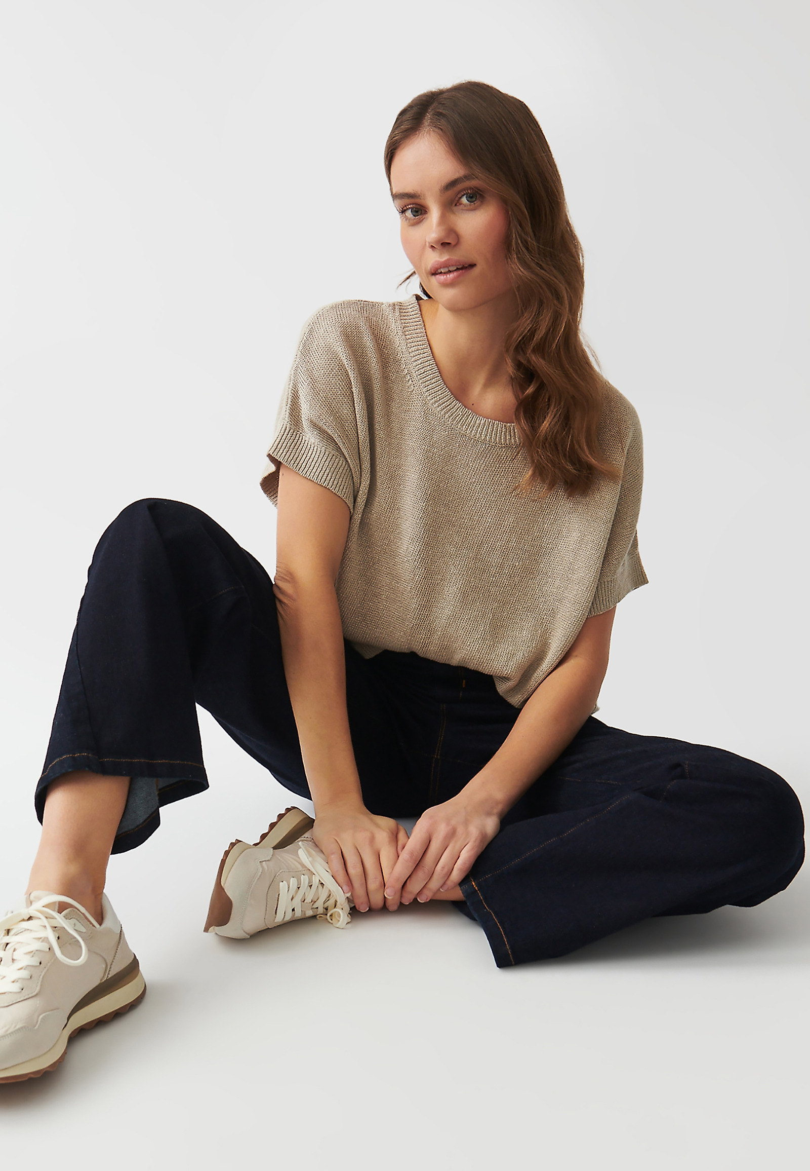 LADIES’ LINEN SWEATER WITH SHORT KIMONO SLEEVES - LIMIKO LADIES’ LINEN SWEATER WITH SHORT KIMONO SLEEVES - LIMIKO BEIGE 95941