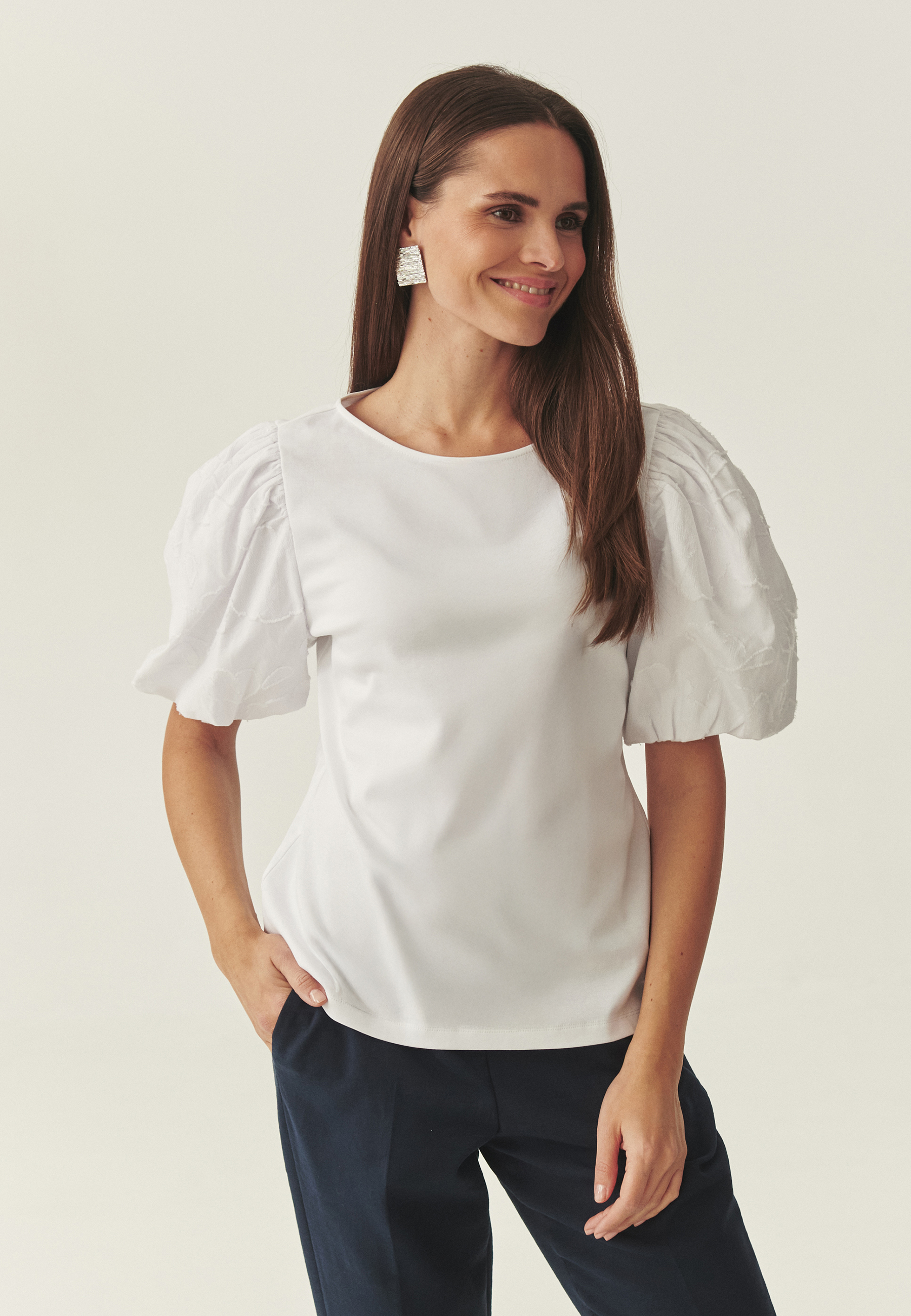 BAWEŁNIANA BLUZKA Z BUFKAMI - RIKA BIAŁY 2