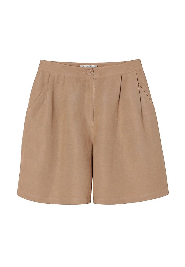 HIGH-WAISTED LINEN-VISCOSE SHORTS - LIANO HIGH-WAISTED LINEN-VISCOSE SHORTS - LIANO BEŻOWY 4
