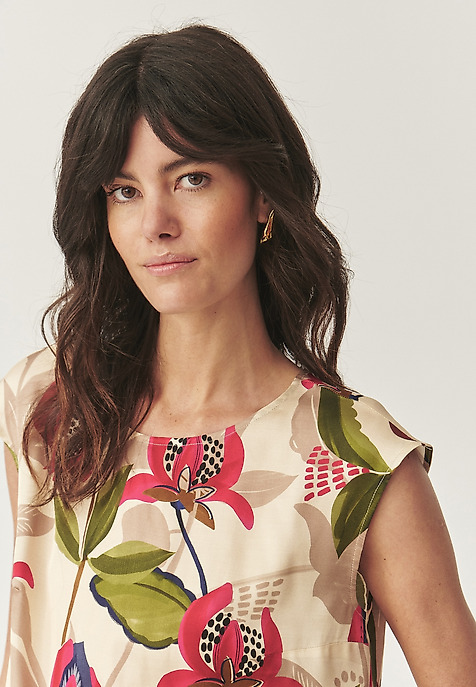 WZORZYSTA BLUZKA Z WISKOZY -  RAELA 2 BEŻOWY 2