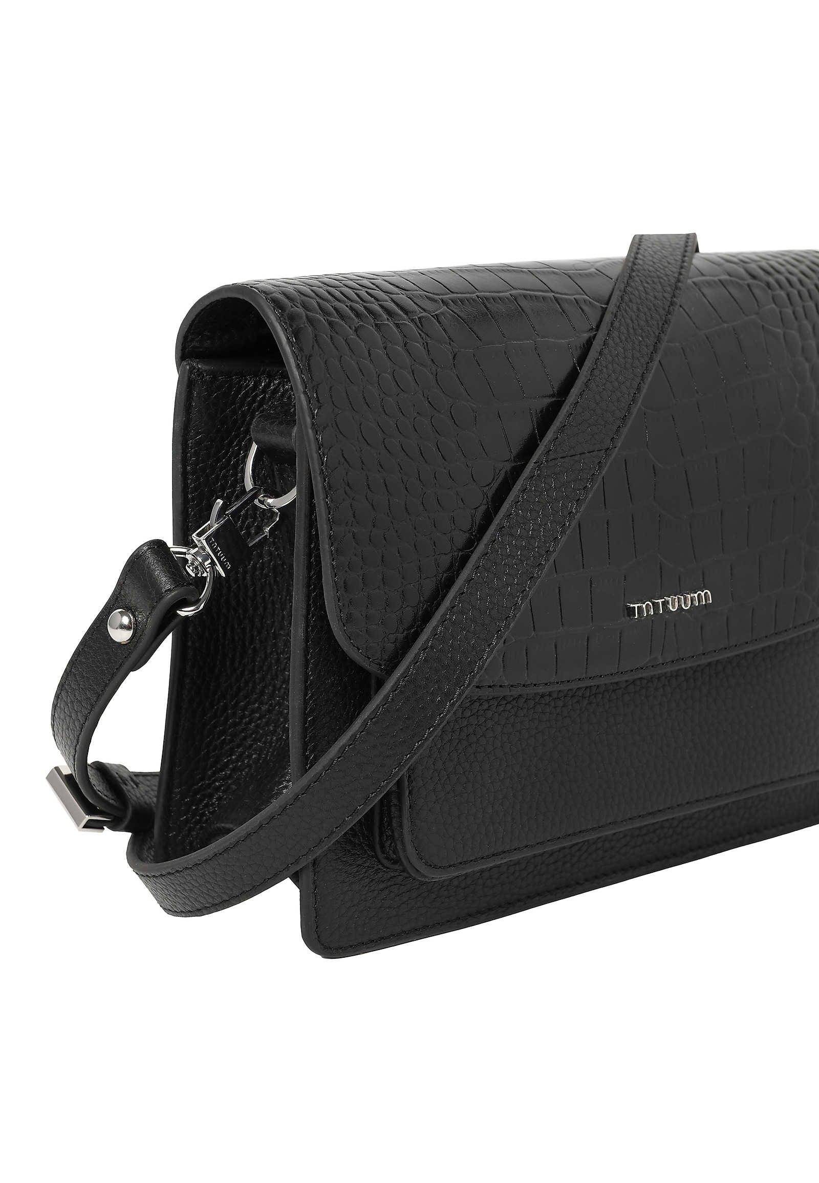 LEATHER MESSENGER BAG WITH EMBOSSING - SAVANNA LEATHER MESSENGER BAG WITH EMBOSSING - SAVANNA BLACK 115410