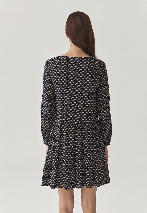 LADIES’ PATTERNED DRESS WITH LONG SLEEVES AND A DECORATIVE RUFFLE - CYNTHIA MULTICOLOR 2