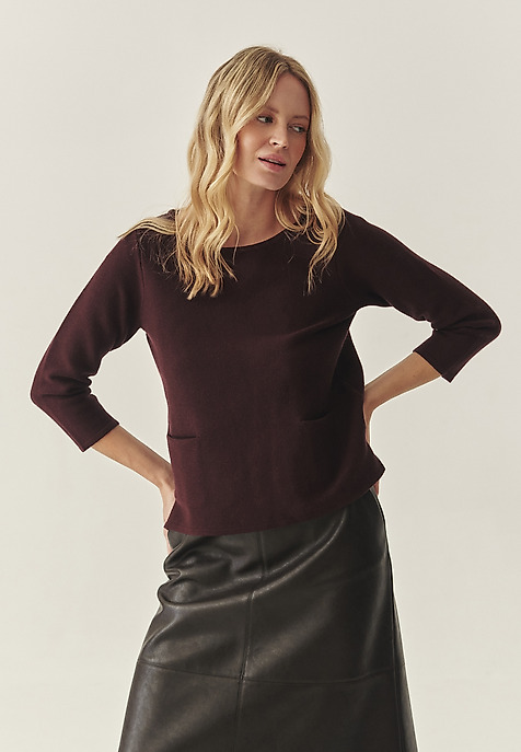 CLASSIC LADIES' JUMPER WITH 3/4 SLEEVES AND POCKETS — ADELLE PURPLE 2
