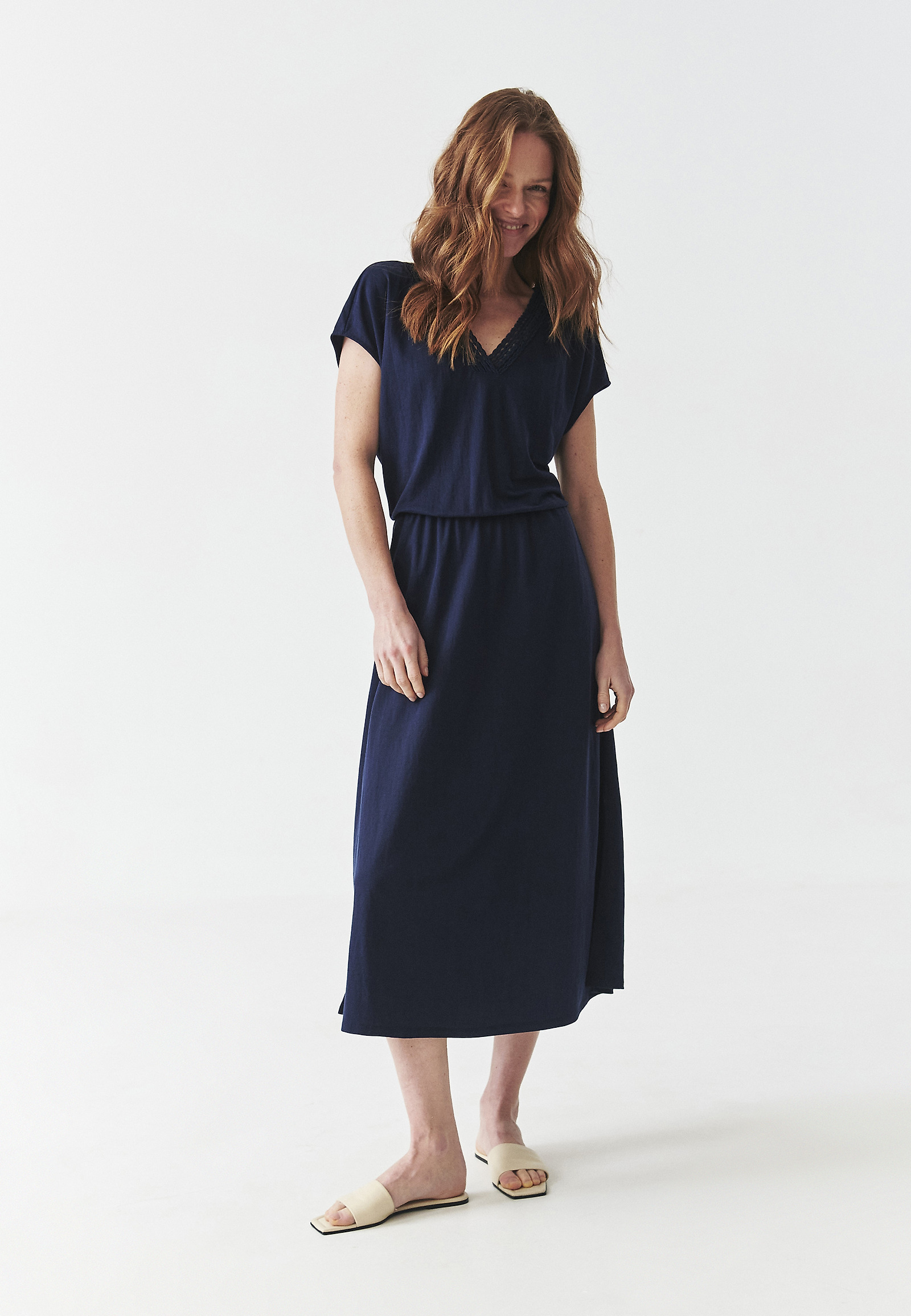 ETHEREAL DRESS WITH EMBROIDERED NECKLINE - BONNIE ETHEREAL DRESS WITH EMBROIDERED NECKLINE - BONNIE BLUE 110752