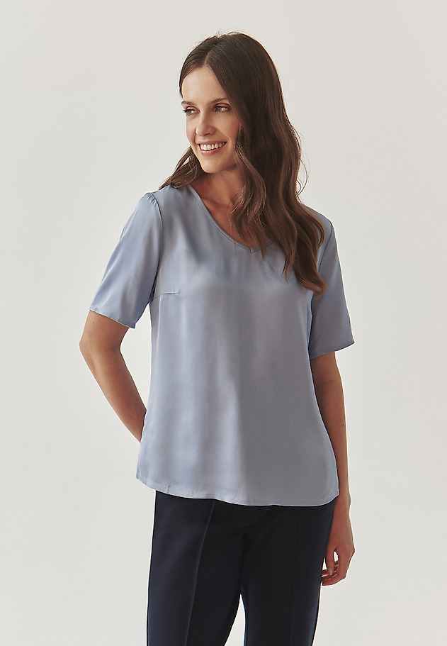 LADIES’ SATIN BLOUSE WITH SHORT SLEEVES - MEKONGA LADIES’ SATIN BLOUSE WITH SHORT SLEEVES - MEKONGA NIEBIESKI 1