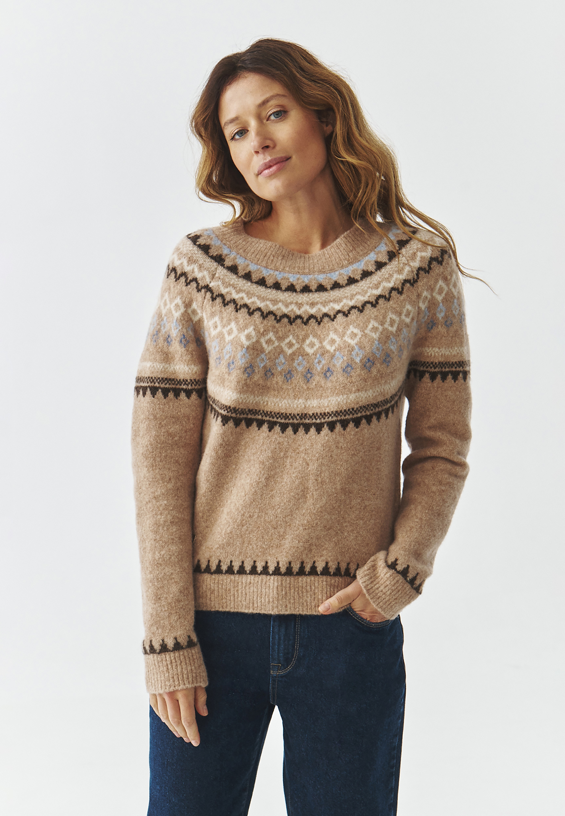 WEŁNIANY SWETER DAMSKI Z FINEZYJNYM WZOREM — ALICE MULTIKOLOR 2