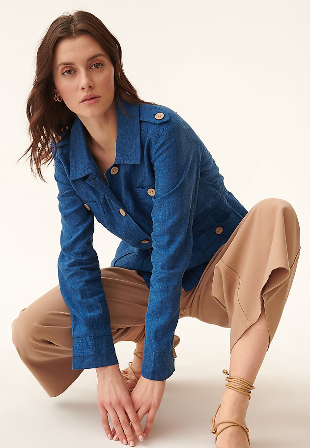 LADIES' LONG SLEEVE BLAZER LENO LADIES' LONG SLEEVE BLAZER LENO GRANATOWY 1