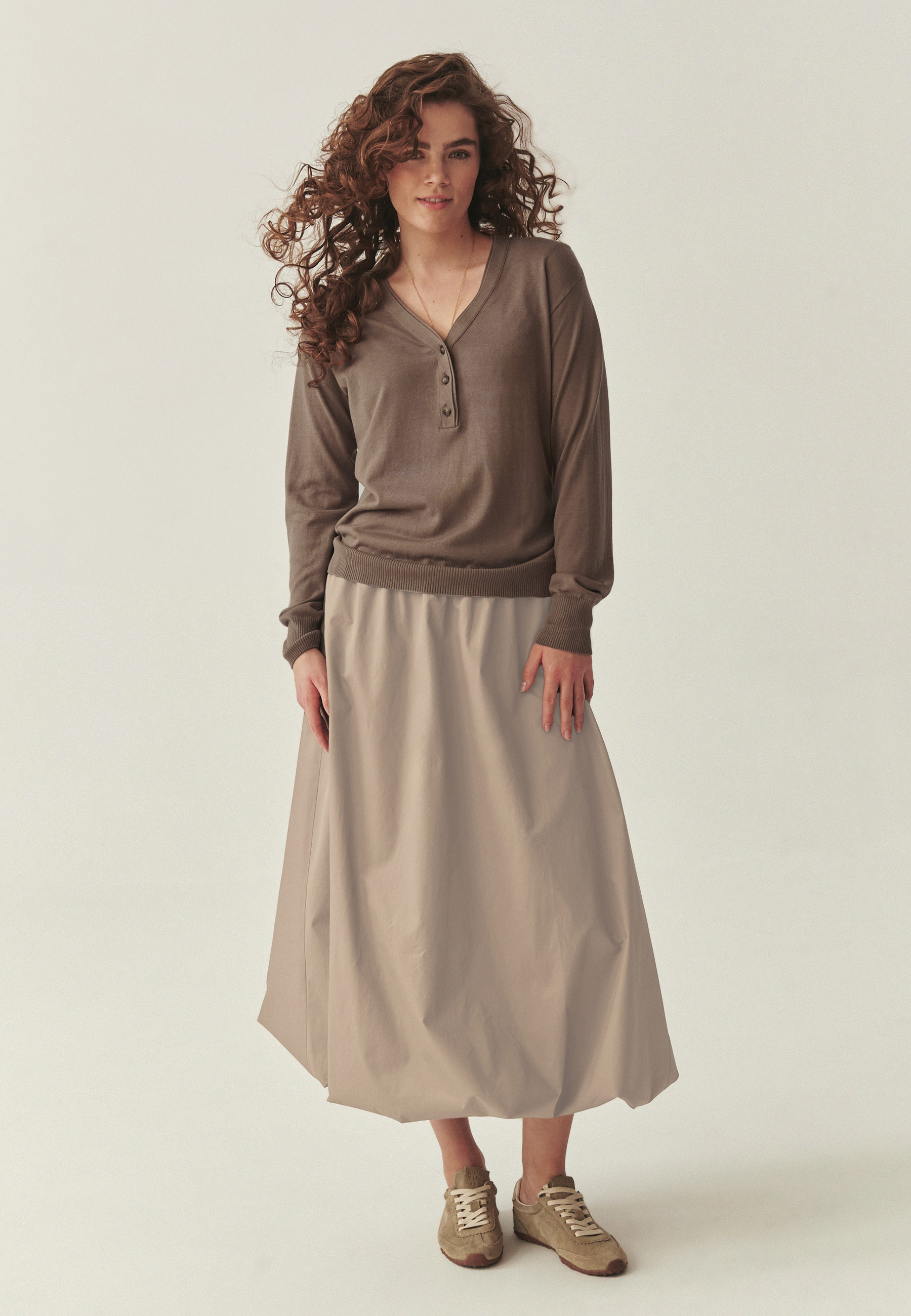 FUSTĂ MIDI DIN BUMBAC - SYGMI 1 BEJ 2