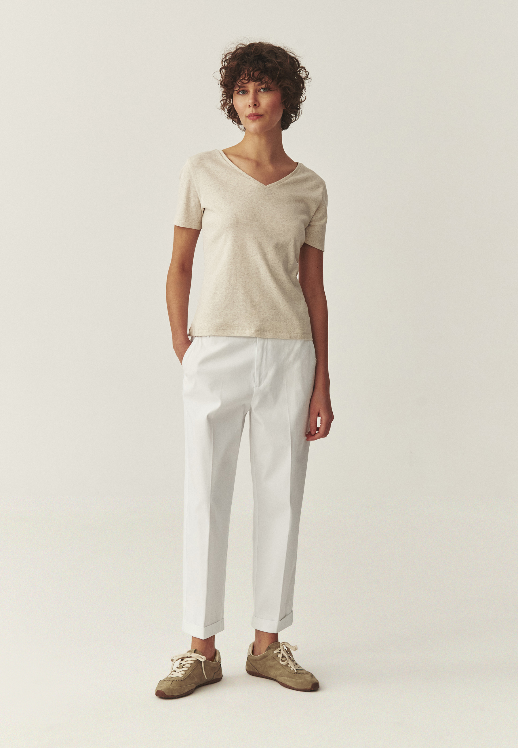 PANTALONI CHINO CU DUNGĂ ȘI MANȘETĂ - SEREMI  ALB 2