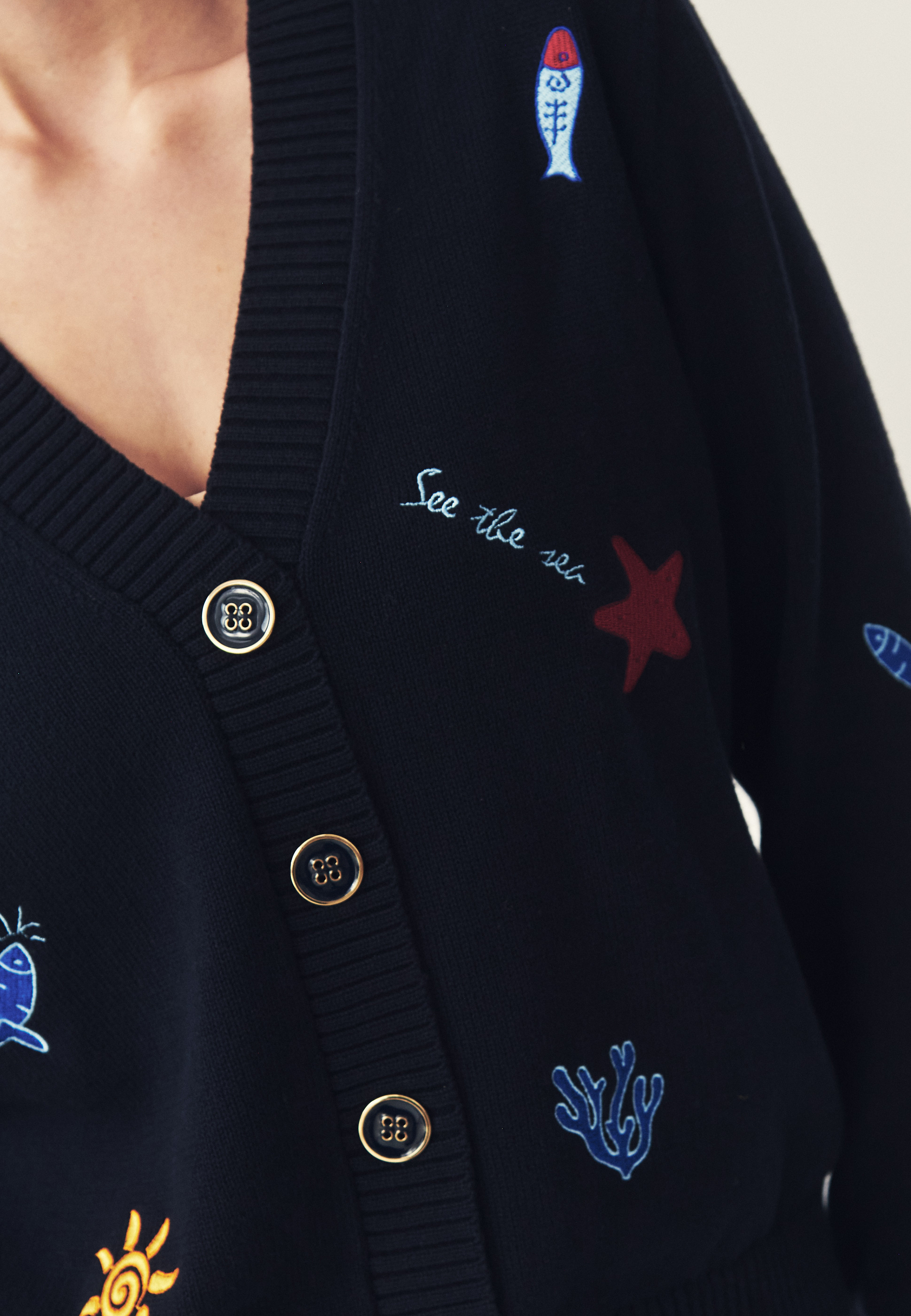 HAFTOWANY KARDIGAN Z BAWEŁNY - TEDA GRANATOWY 2