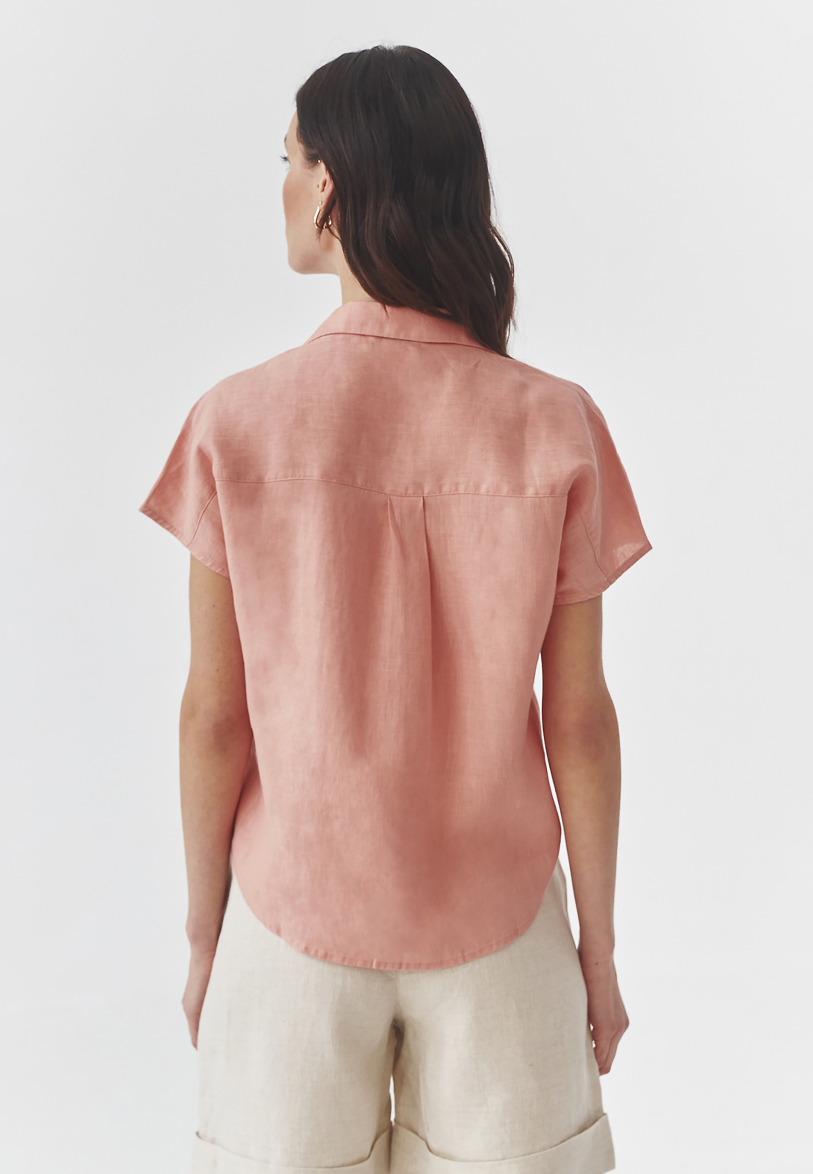 LNIANA KIMONOWA KOSZULA DAMSKA Z MINI RĘKAWKIEM - KIMO LNIANA KIMONOWA KOSZULA DAMSKA Z MINI RĘKAWKIEM - KIMO RÓŻOWY 106340