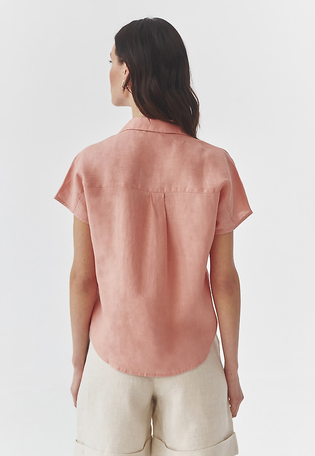 LNIANA KIMONOWA KOSZULA DAMSKA Z MINI RĘKAWKIEM - KIMO LNIANA KIMONOWA KOSZULA DAMSKA Z MINI RĘKAWKIEM - KIMO RÓŻOWY 4