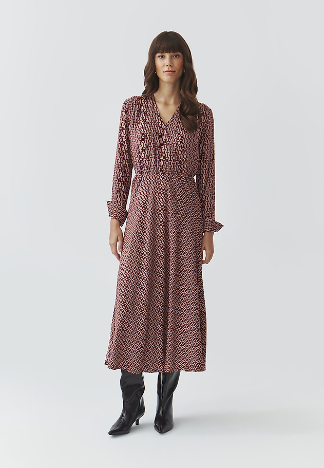 FABRIC MIDI DRESS WITH ENVELOPE NECKLINE AND DESIGNER PATTERN — DEBERA FABRIC MIDI DRESS WITH ENVELOPE NECKLINE AND DESIGNER PATTERN — DEBERA MULTIKOLOR 2