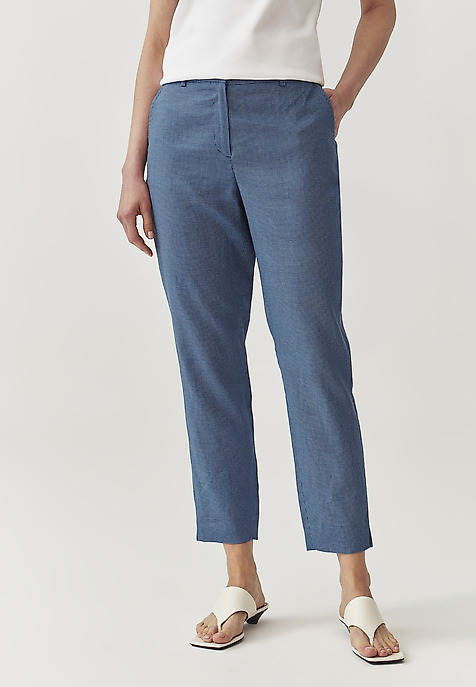LADIES’ LINEN TROUSERS IN LIGHT DOTS PATTERN - MILONI BLUE 2