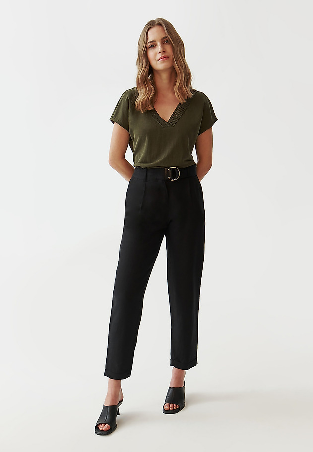 LADIES’ TROUSERS WITH BUILT-IN BELT - KOSO LADIES’ TROUSERS WITH BUILT-IN BELT - KOSO BLACK 1