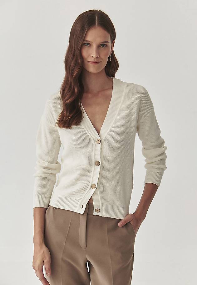 PULOVER DE DAMĂ DESCHEIAT, TIP CARDIGAN - BETI PULOVER DE DAMĂ DESCHEIAT, TIP CARDIGAN - BETI ECRU 1