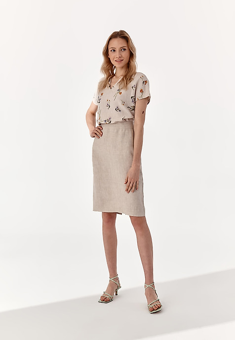 LINEN PENCIL SKIRT PARMA BEIGE 2