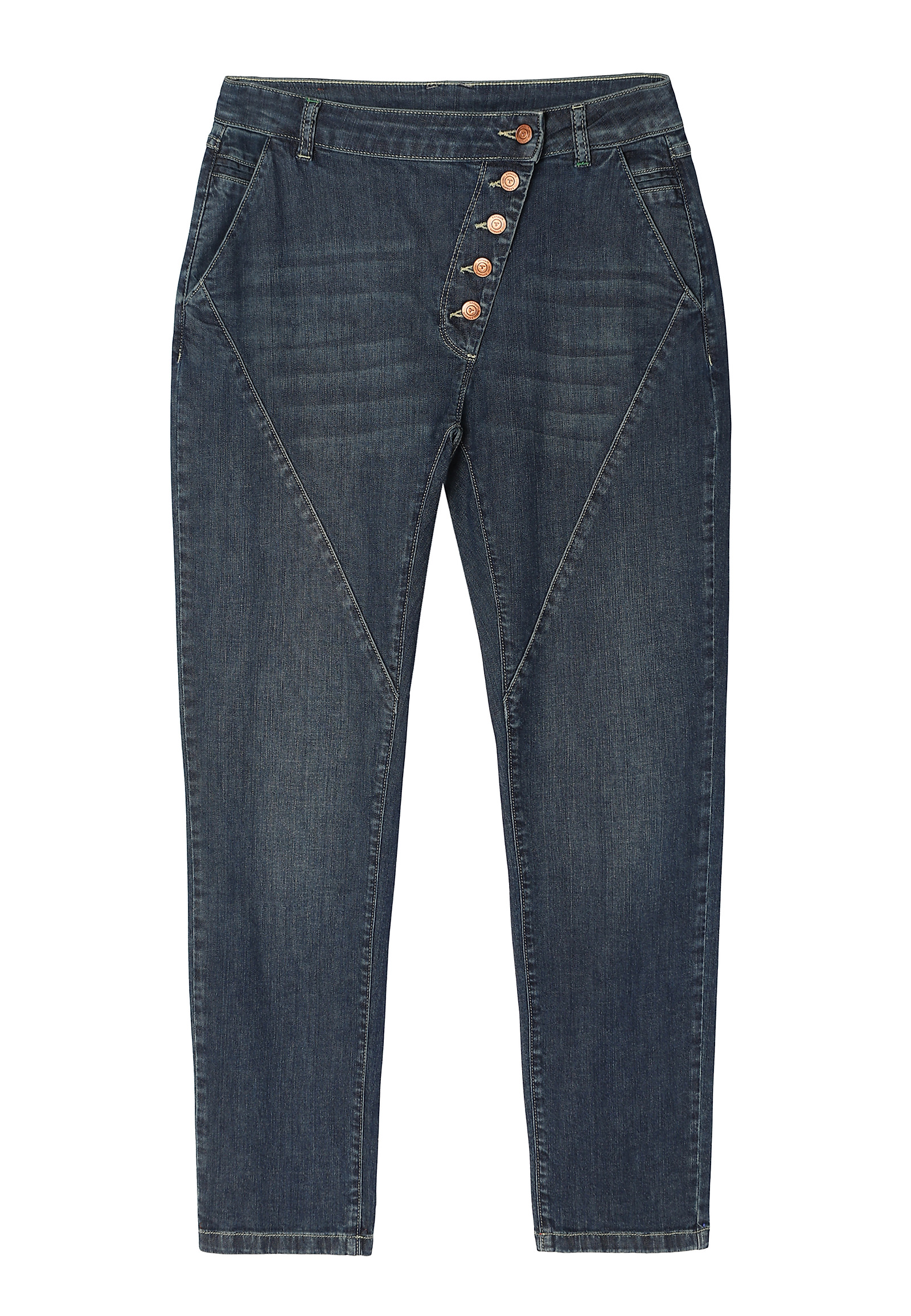 DÁMSKÉ ÚZKÉ DŽÍNOVÉ KALHOTY TYPU BOYFRIEND S ASYMETRICKÝM ZAPÍNÁNÍM - FEGA DÁMSKÉ ÚZKÉ DŽÍNOVÉ KALHOTY TYPU BOYFRIEND S ASYMETRICKÝM ZAPÍNÁNÍM - FEGA MODRÁ 94650