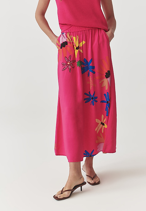 LADIES’ LONG FLORAL SKIRT - SAND 1 PINK 2