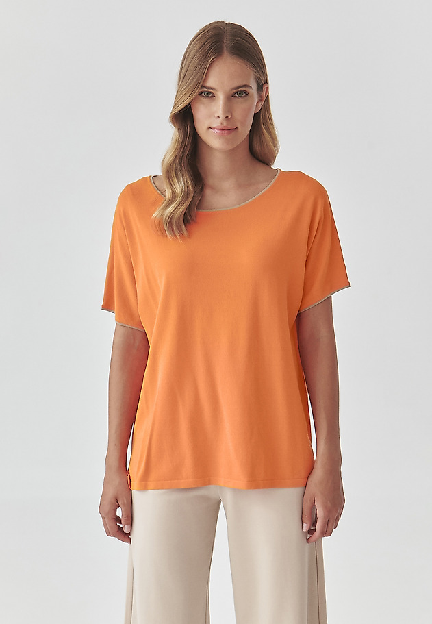 KIMONO BLUZA S KONTRASTNIMI TRAKOVI - ESTETINA KIMONO BLUZA S KONTRASTNIMI TRAKOVI - ESTETINA ORANŽNA 3
