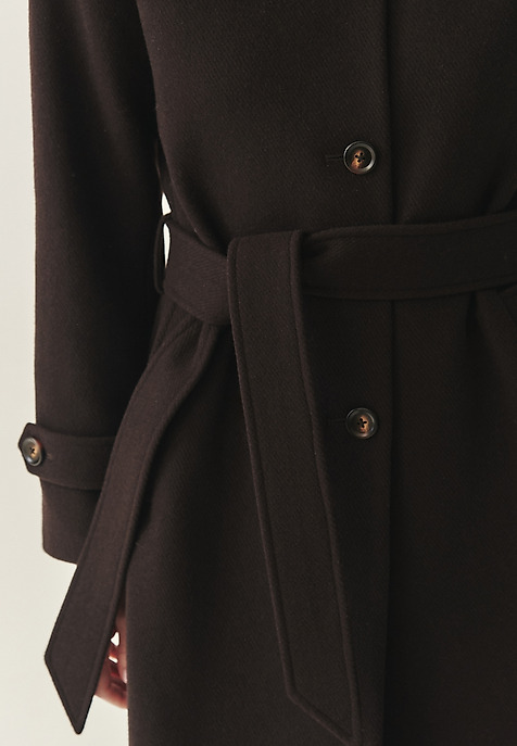 WOOLEN WOMEN'S COAT IN DARK CHOCOLATE BROWN - BORIMA BROWN 2