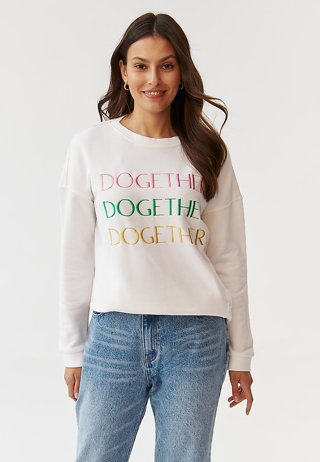 LADIES’ SWEATSHIRT WITH TEXT INSCRIPTION EMBROIDERY - GINGER LADIES’ SWEATSHIRT WITH TEXT INSCRIPTION EMBROIDERY - GINGER ECRU 2