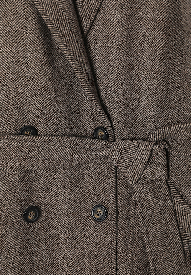 LADIES' DOUBLE-BREASTED HERRINGBONE FABRIC COAT WITH BELT — TEA 1 LADIES' DOUBLE-BREASTED HERRINGBONE FABRIC COAT WITH BELT — TEA 1 BEŻOWY 7