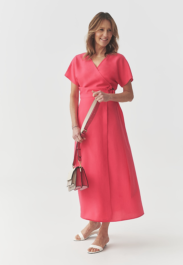 ENVELOPE DRESS WITH LYOCELL AND LINEN — ZIANA ENVELOPE DRESS WITH LYOCELL AND LINEN — ZIANA CZERWONY 2