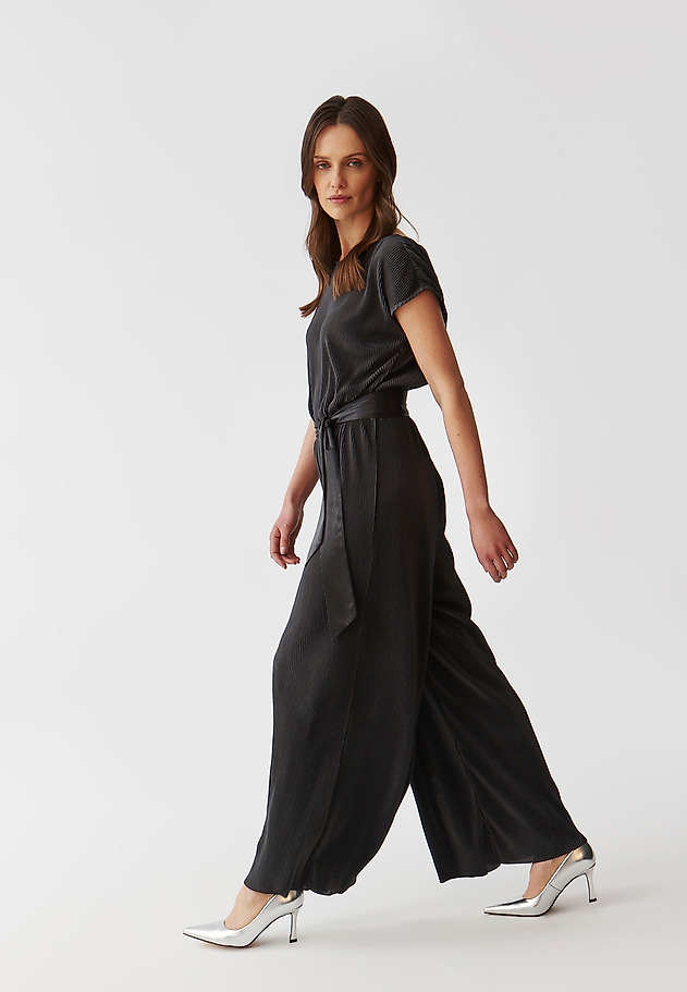 DZIANINOWY KOMBINEZON DAMSKI Z WIĄZANIEM W TALII - MILOU DZIANINOWY KOMBINEZON DAMSKI Z WIĄZANIEM W TALII - MILOU SZARY 5