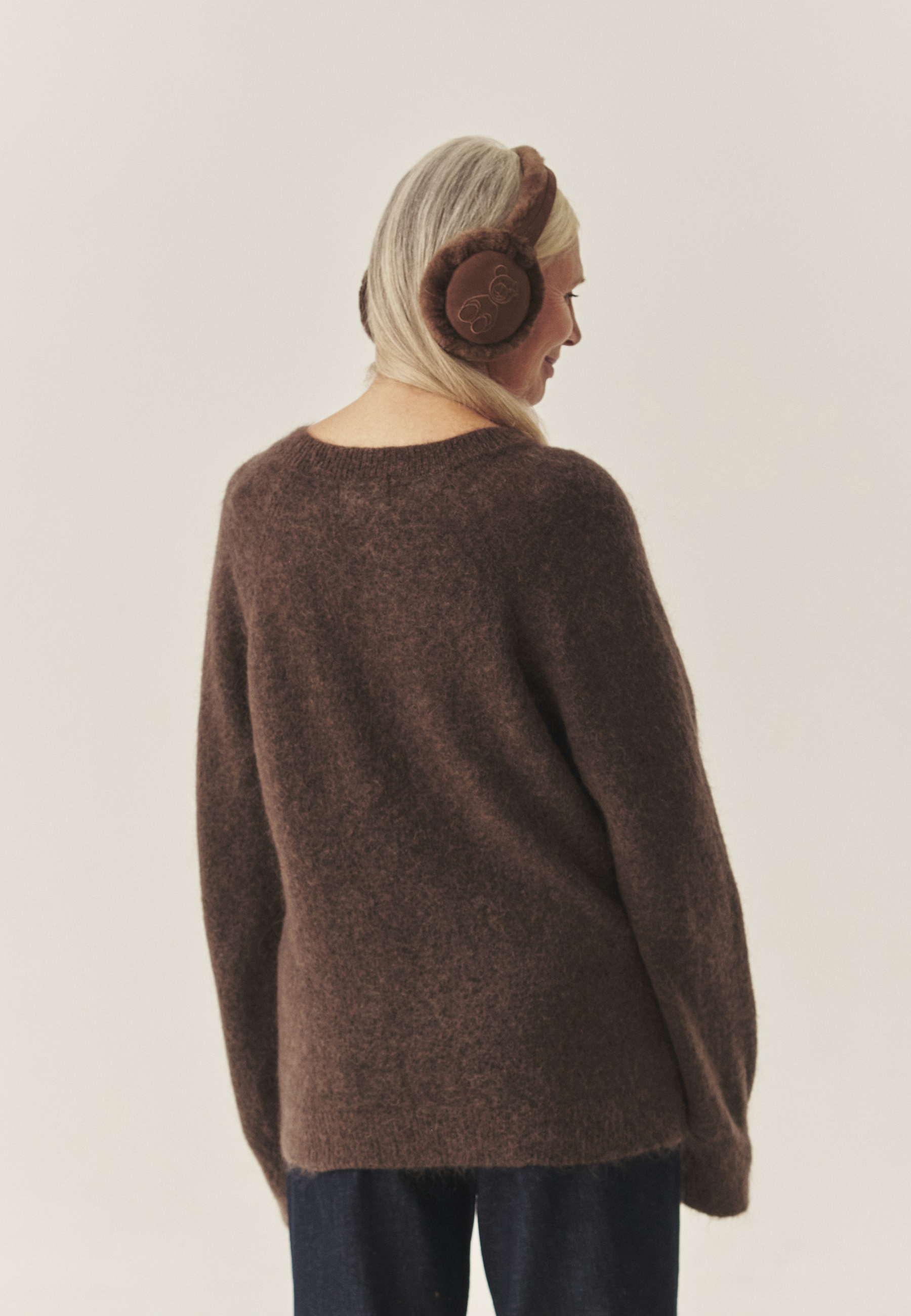 HAFTOWANY SWETER Z WEŁNĄ I MOHEREM - LUSHY BRĄZOWY 2