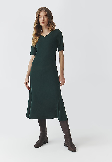 KNITTED MIDI DRESS WITH SHORT SLEEVES — ARIA 1 GREEN 2