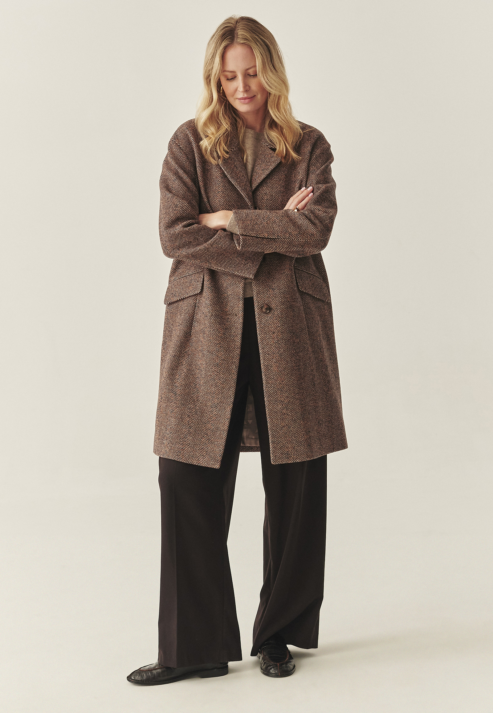 WOOL HERRINGBONE COAT - SEWI WOOL HERRINGBONE COAT - SEWI BEIGE 117371