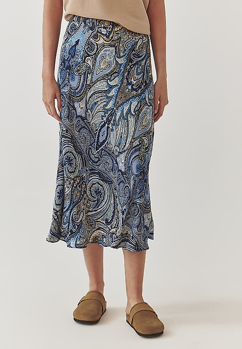 LADIES’ PATTERNED SATIN MIDI SKIRT - SATINI 7 MULTICOLOR 2