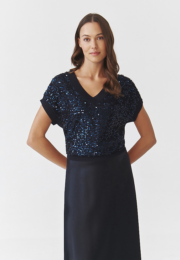 LADIES' SEQUINNED JUMPER WITH WAISTCOAT CUT — ICOMA LADIES' SEQUINNED JUMPER WITH WAISTCOAT CUT — ICOMA GRANATOWY 1