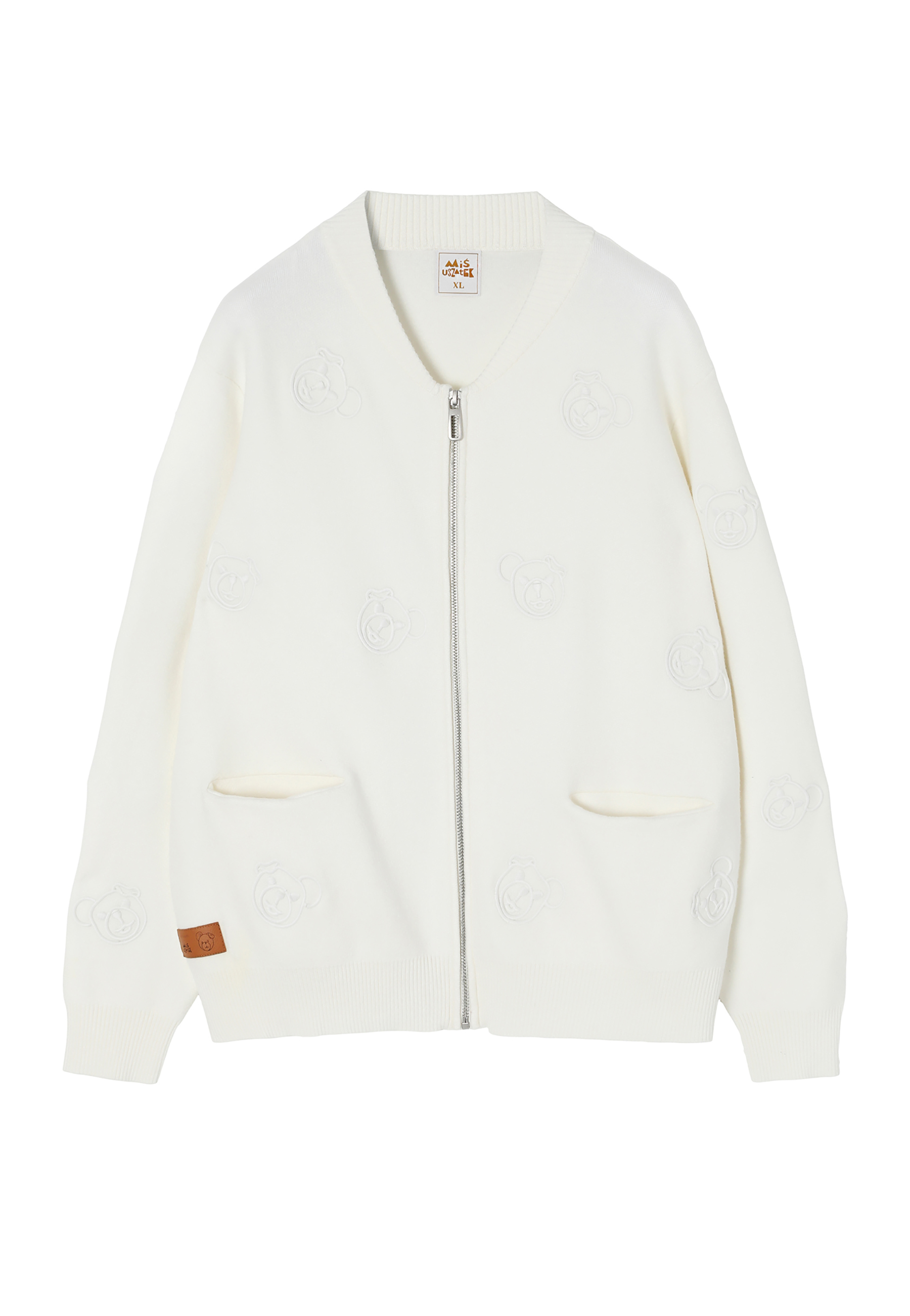 NOWOCZESNY DAMSKI BOMBER Z WYSZYWANYM WZOREM MISIA USZATKA — AMELIA ECRU 2