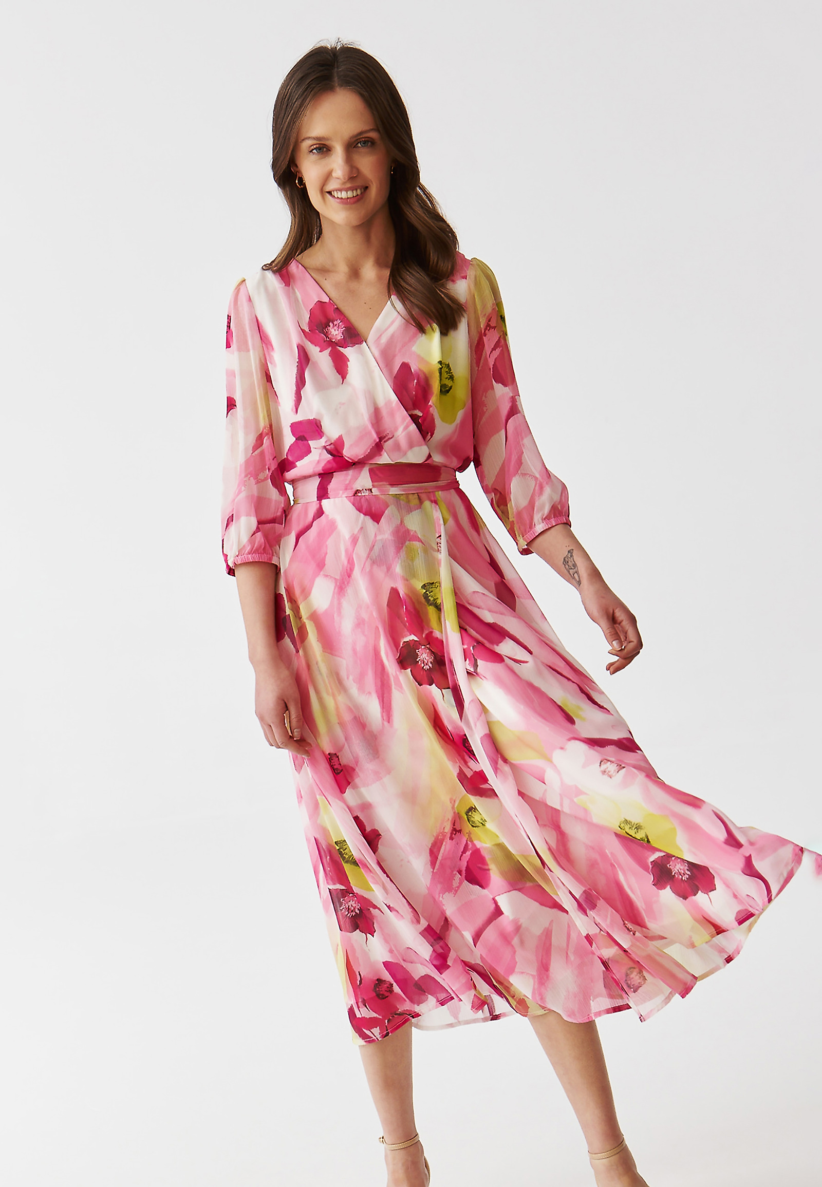 LADIES’ MIDI CHIFFON FLORAL DRESS - DONTRI LADIES’ MIDI CHIFFON FLORAL DRESS - DONTRI MULTICOLOR 96524