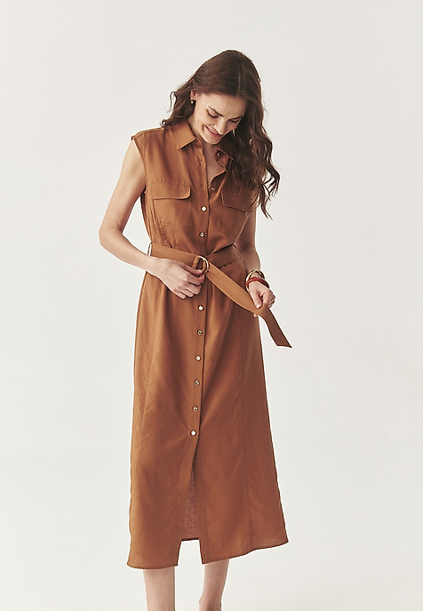 CAMEL-COLOURED LINEN SHIRT DRESS - MOKKA BEIGE 2