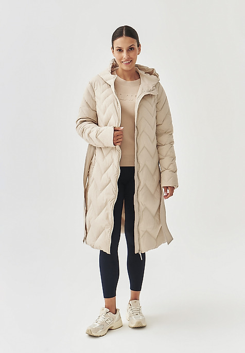 LADIES' PUFF COAT WITH HOOD AND TIE BELT - GAMI BEIGE 2