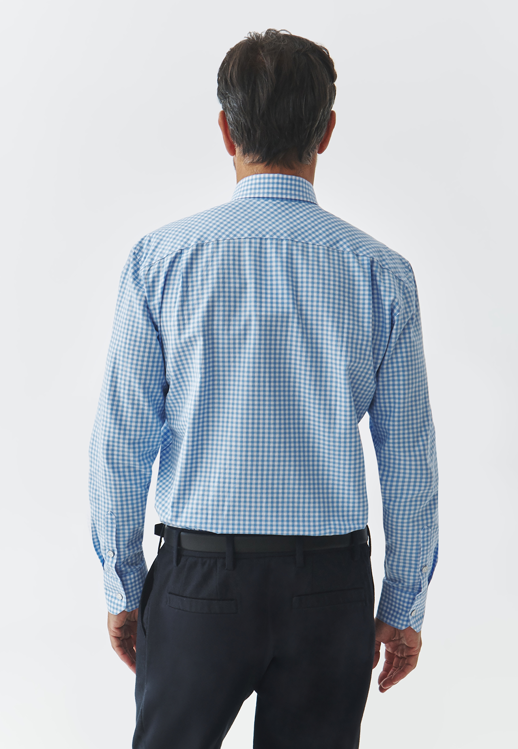 BAWEŁNIANA KOSZULA MĘSKA W DROBNĄ KRATĘ — MARCO 4 NIEBIESKI 2