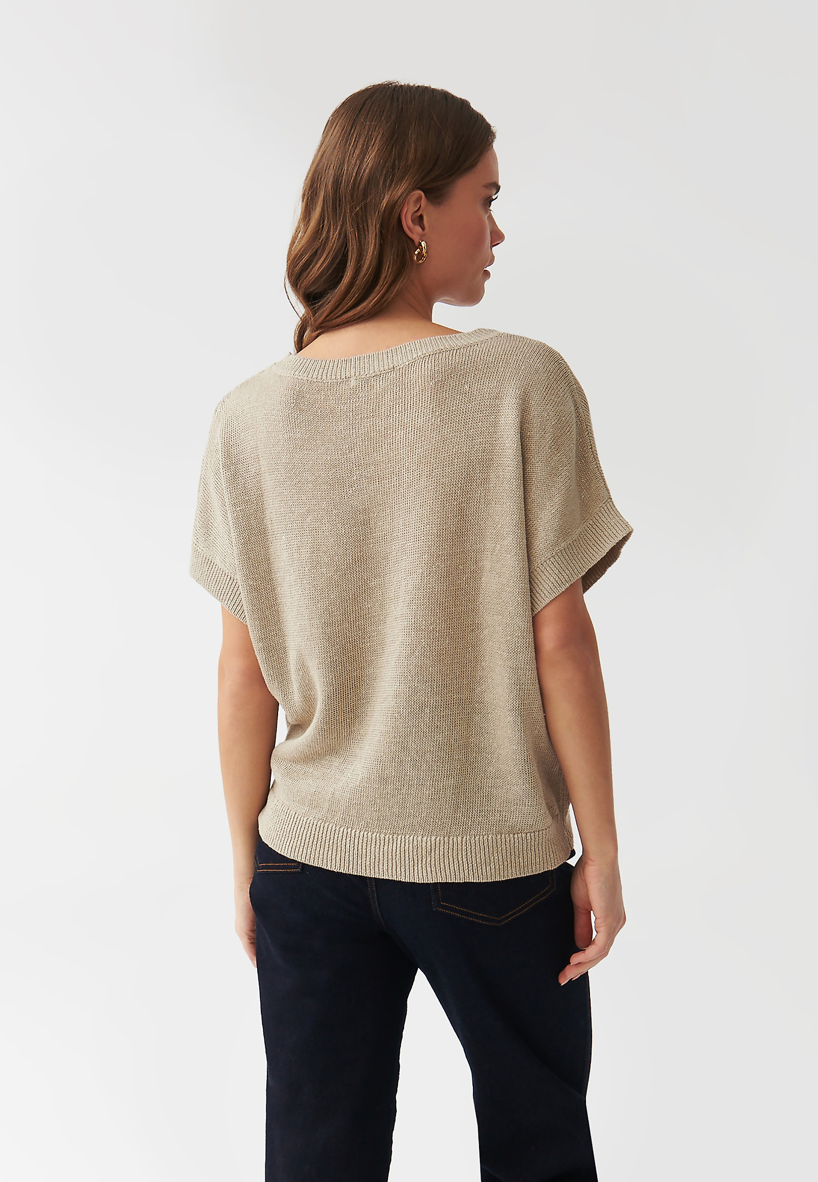 LADIES’ LINEN SWEATER WITH SHORT KIMONO SLEEVES - LIMIKO LADIES’ LINEN SWEATER WITH SHORT KIMONO SLEEVES - LIMIKO BEIGE 95944
