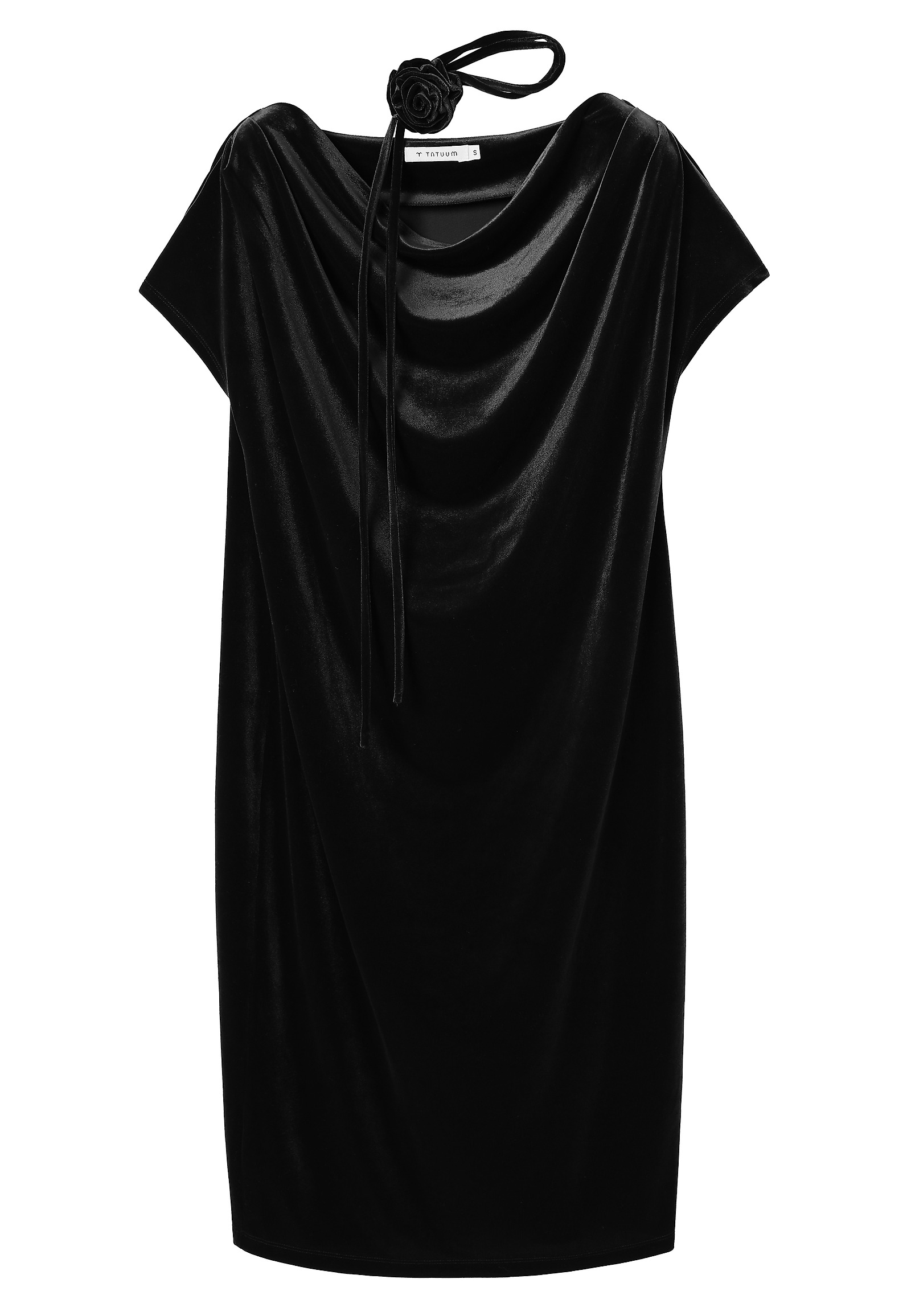 VELOUR DRESS WITH FLORAL DECORATIVE ELEMENT - MIRATI VELOUR DRESS WITH FLORAL DECORATIVE ELEMENT - MIRATI BLACK 116735