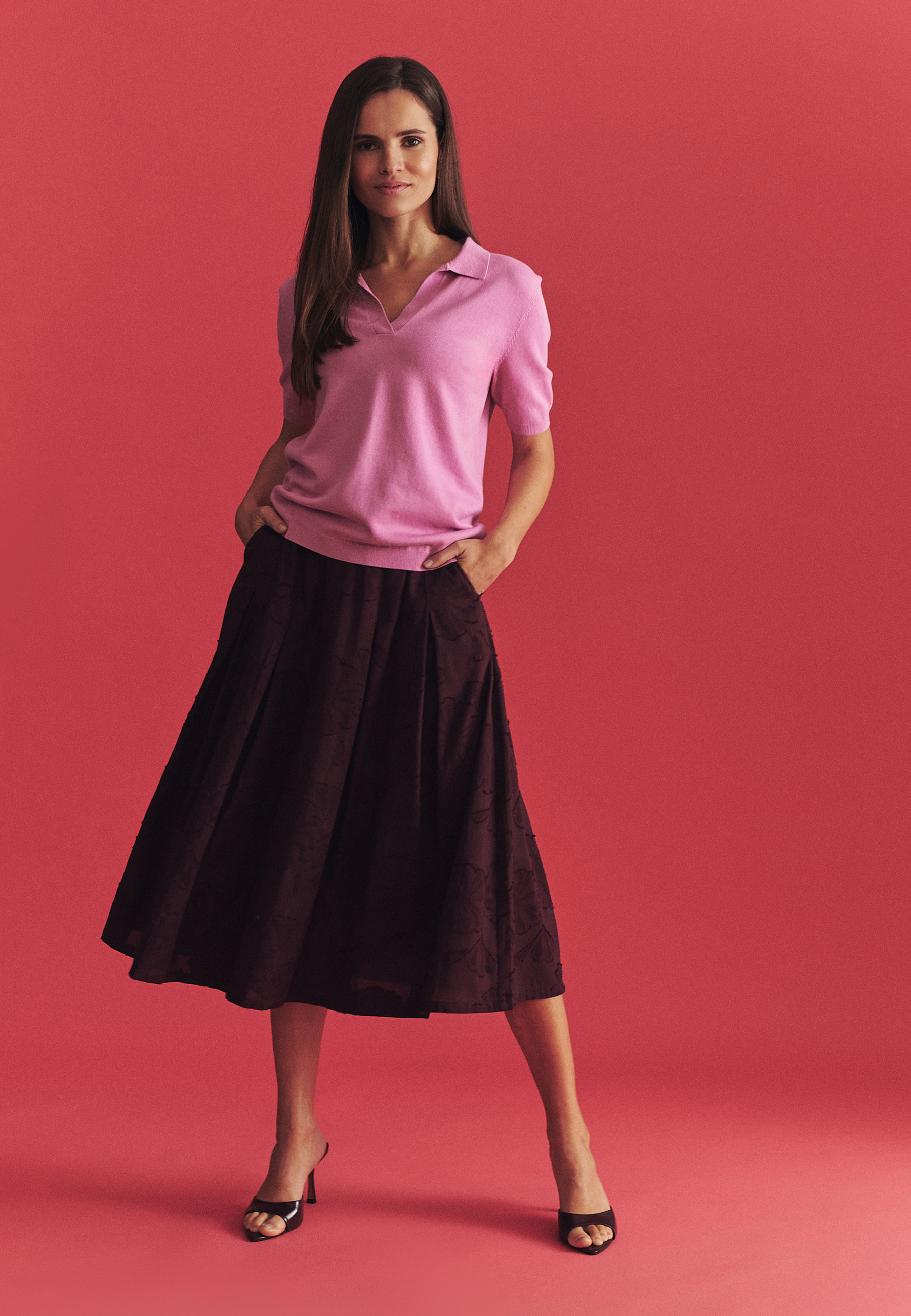 ROZKLOSZOWANA SPÓDNICA MIDI - TAFTIKO 2 CZERWONY 2