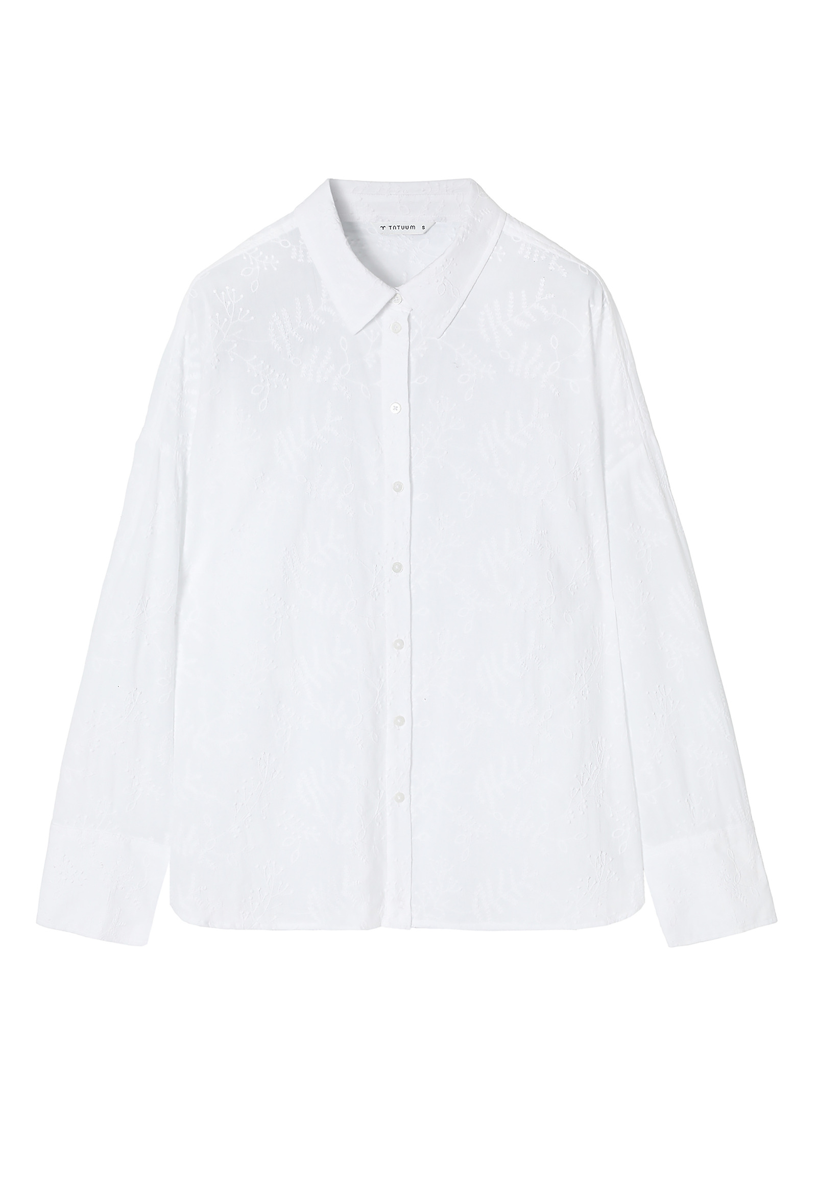 LADIES' WOVEN SHIRT WITH FLORAL EMBROIDERY — INES LADIES' WOVEN SHIRT WITH FLORAL EMBROIDERY — INES WHITE 104841