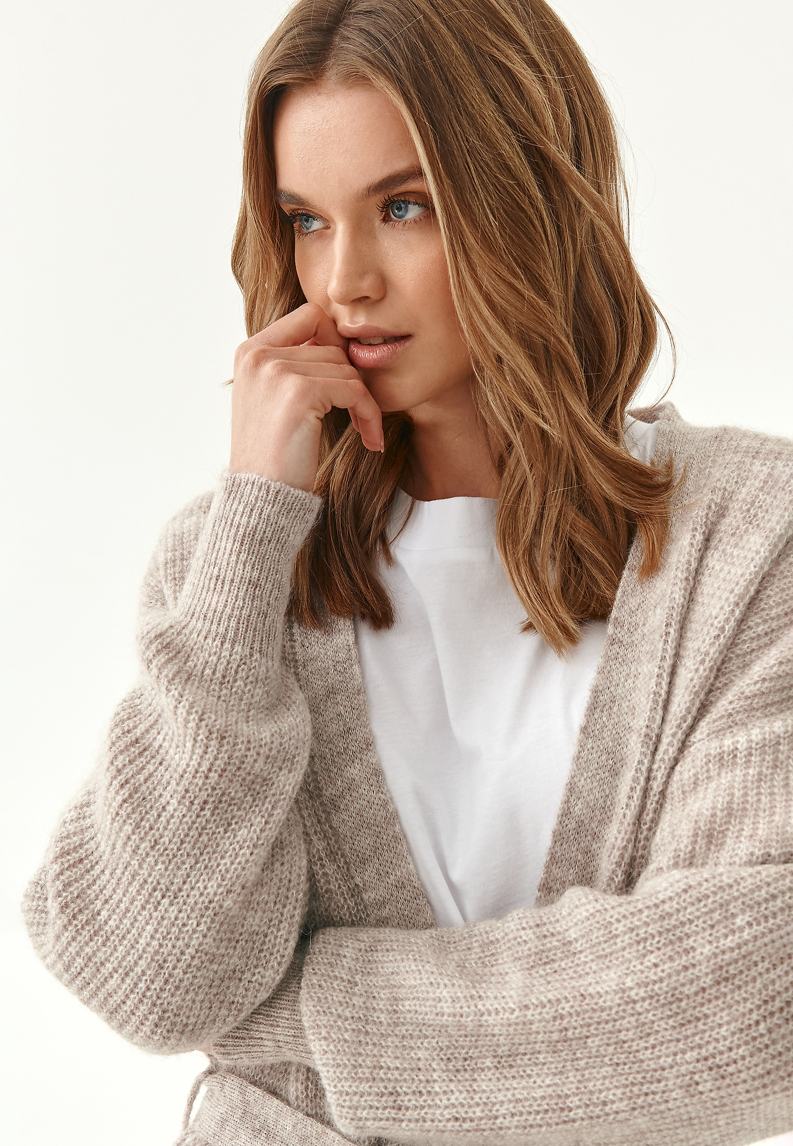 LADIES' CARDIGAN WITH A TIE AT THE WAIST KALINA LADIES' CARDIGAN WITH A TIE AT THE WAIST KALINA BEIGE 80576