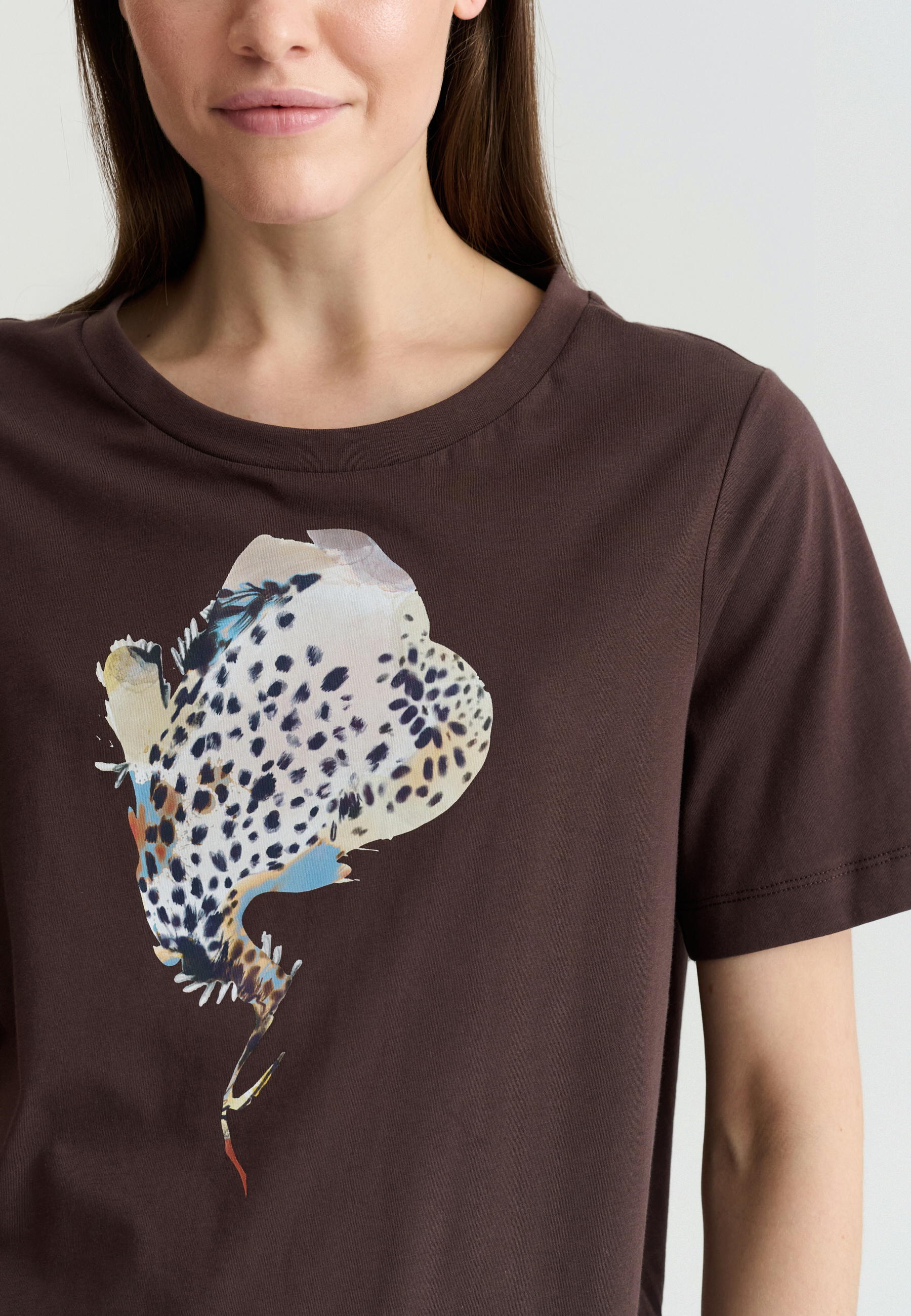 BAWEŁNIANY T-SHIRT Z NADRUKIEM - LANDA BRĄZOWY 2