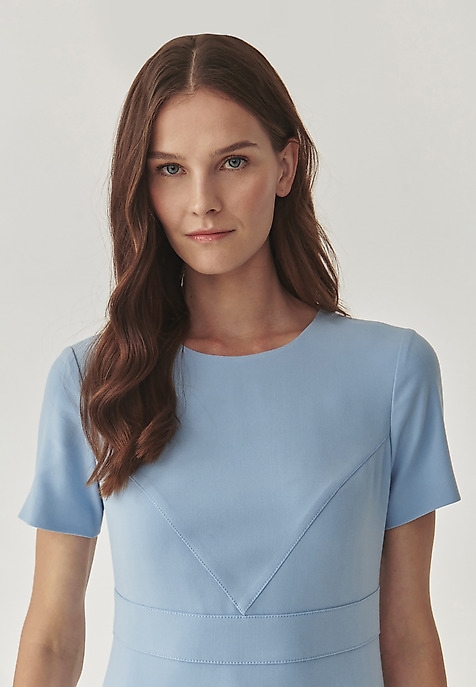 LADIES’ CLASSIC PENCIL DRESS WITH SHORT SLEEVES - WARTI BLUE 2